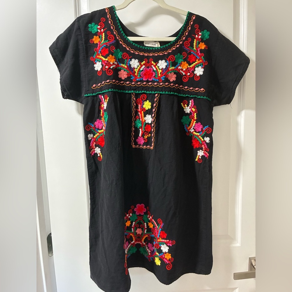 Black Embroidered Floral Dress